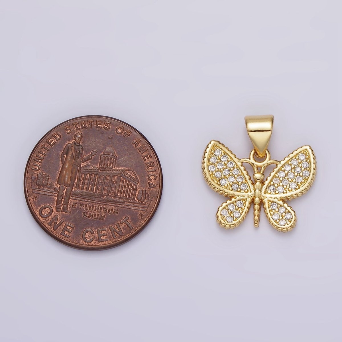 14K Gold Filled Clear Micro Paved CZ Butterfly Insect Pendant | AH077