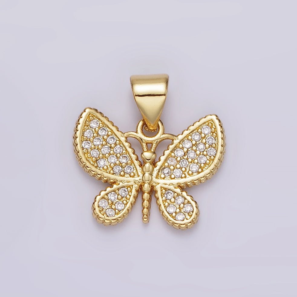 14K Gold Filled Clear Micro Paved CZ Butterfly Insect Pendant | AH077