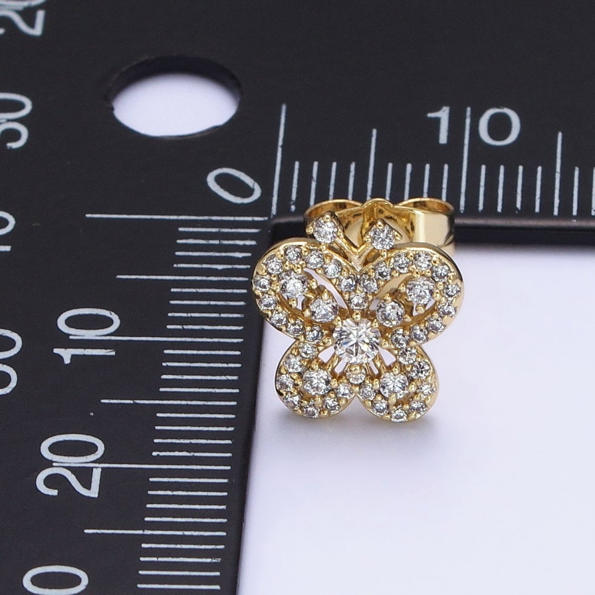14K Gold Filled Clear Micro Paved CZ Butterfly Mariposa Insect Stud Earrings | AD1531