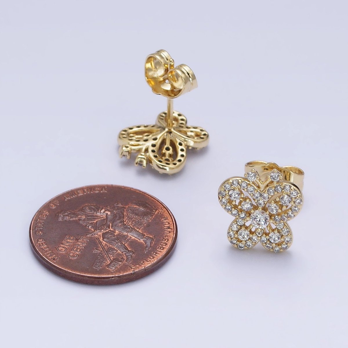14K Gold Filled Clear Micro Paved CZ Butterfly Mariposa Insect Stud Earrings | AD1531