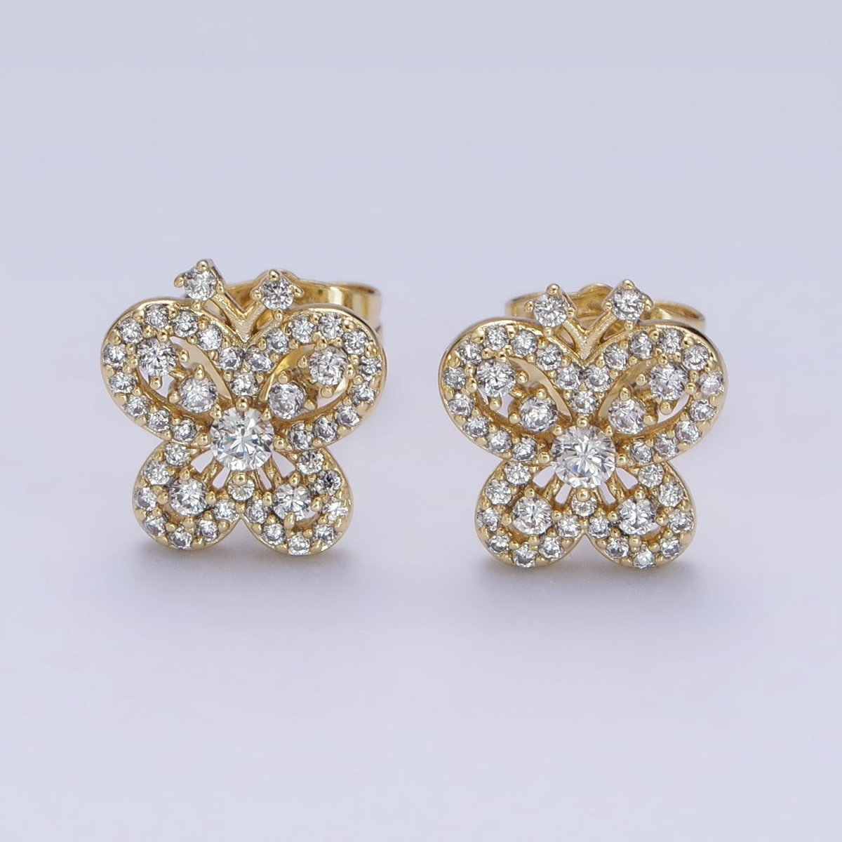 14K Gold Filled Clear Micro Paved CZ Butterfly Mariposa Insect Stud Earrings | AD1531