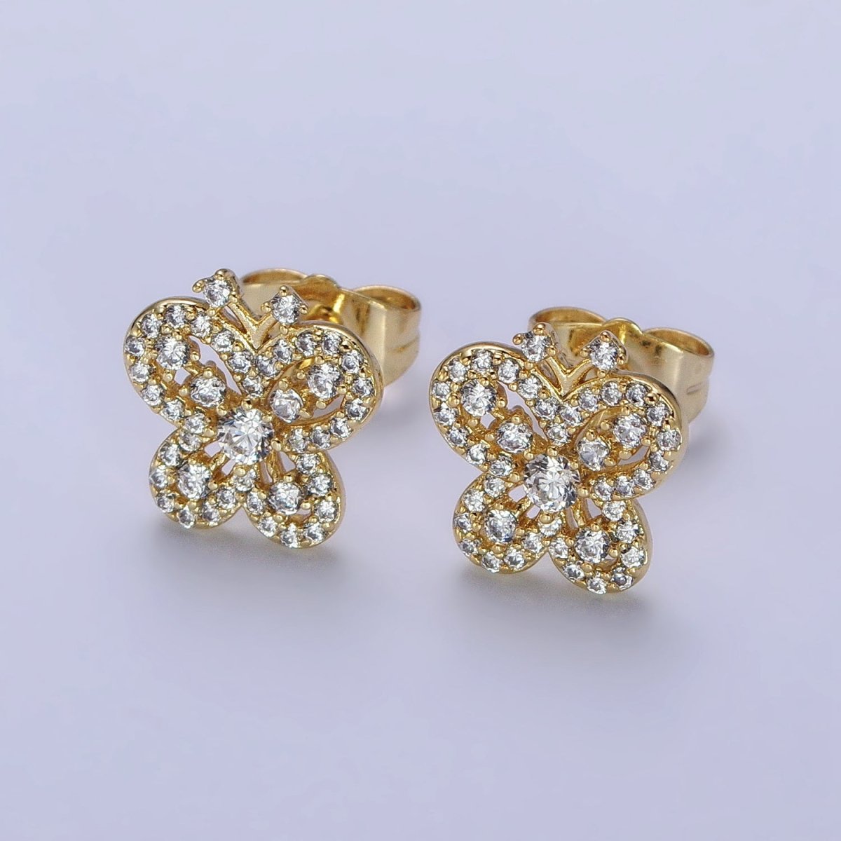 14K Gold Filled Clear Micro Paved CZ Butterfly Stud Earrings | AB319
