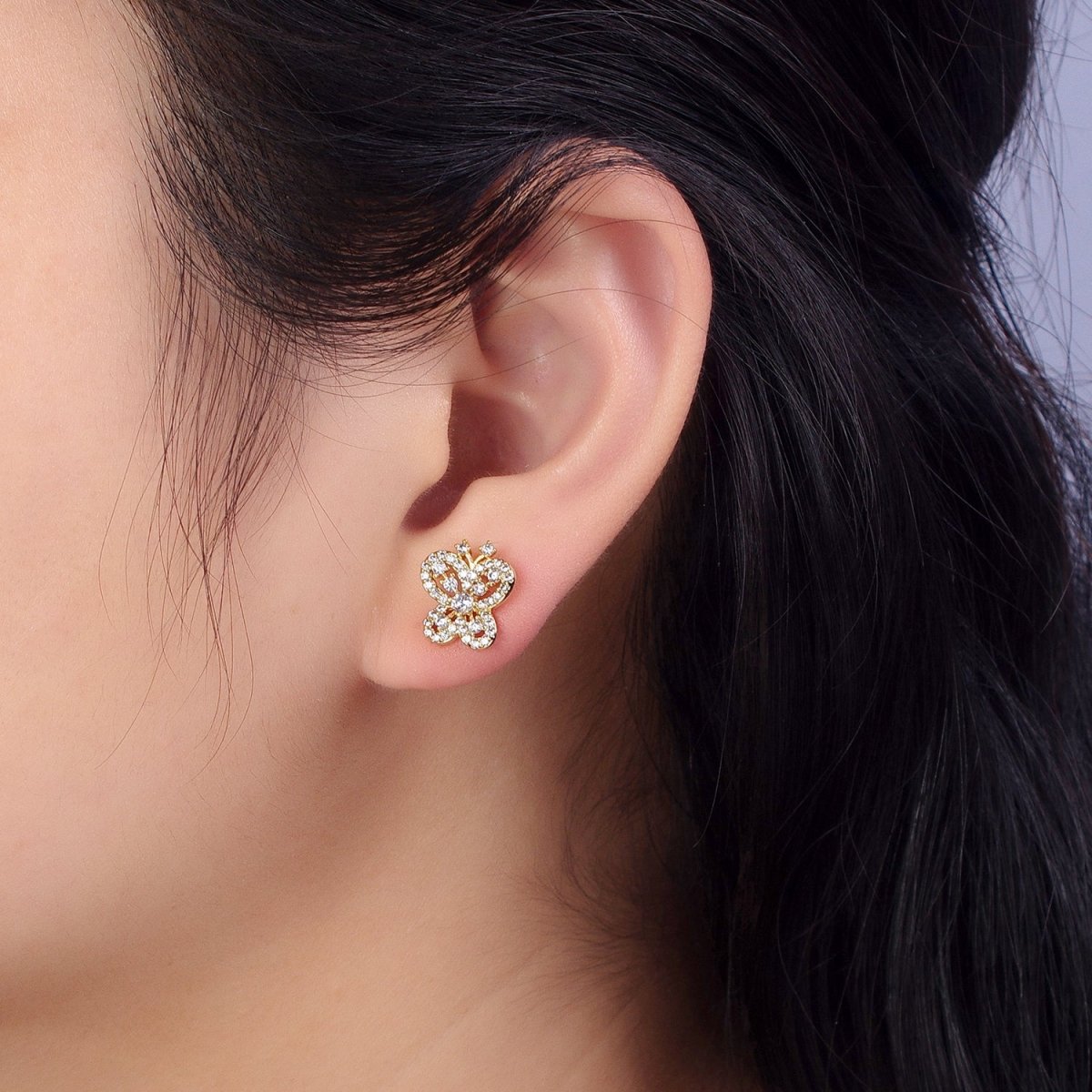 14K Gold Filled Clear Micro Paved CZ Butterfly Stud Earrings | AB319