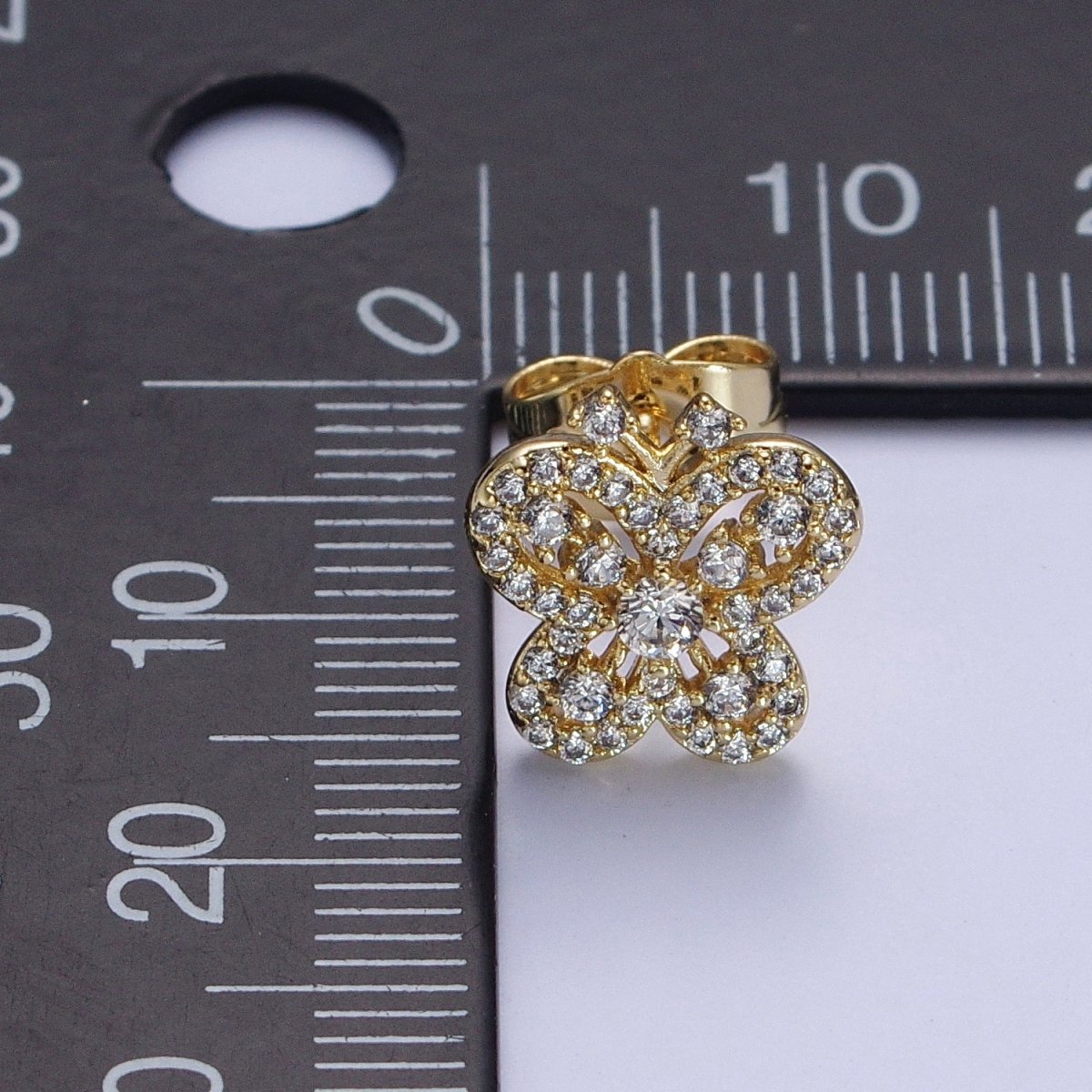 14K Gold Filled Clear Micro Paved CZ Butterfly Stud Earrings | AB319