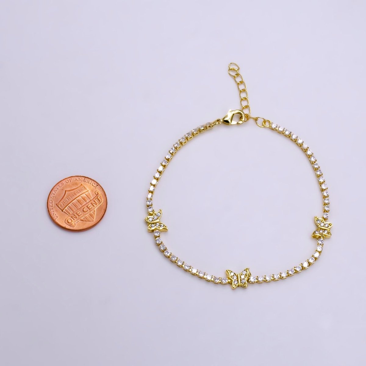 14K Gold Filled Clear Micro Paved CZ Butterfly Tennis Chain 6.7 Inch Bracelet in Gold & Silver | WA-2131 WA-2132