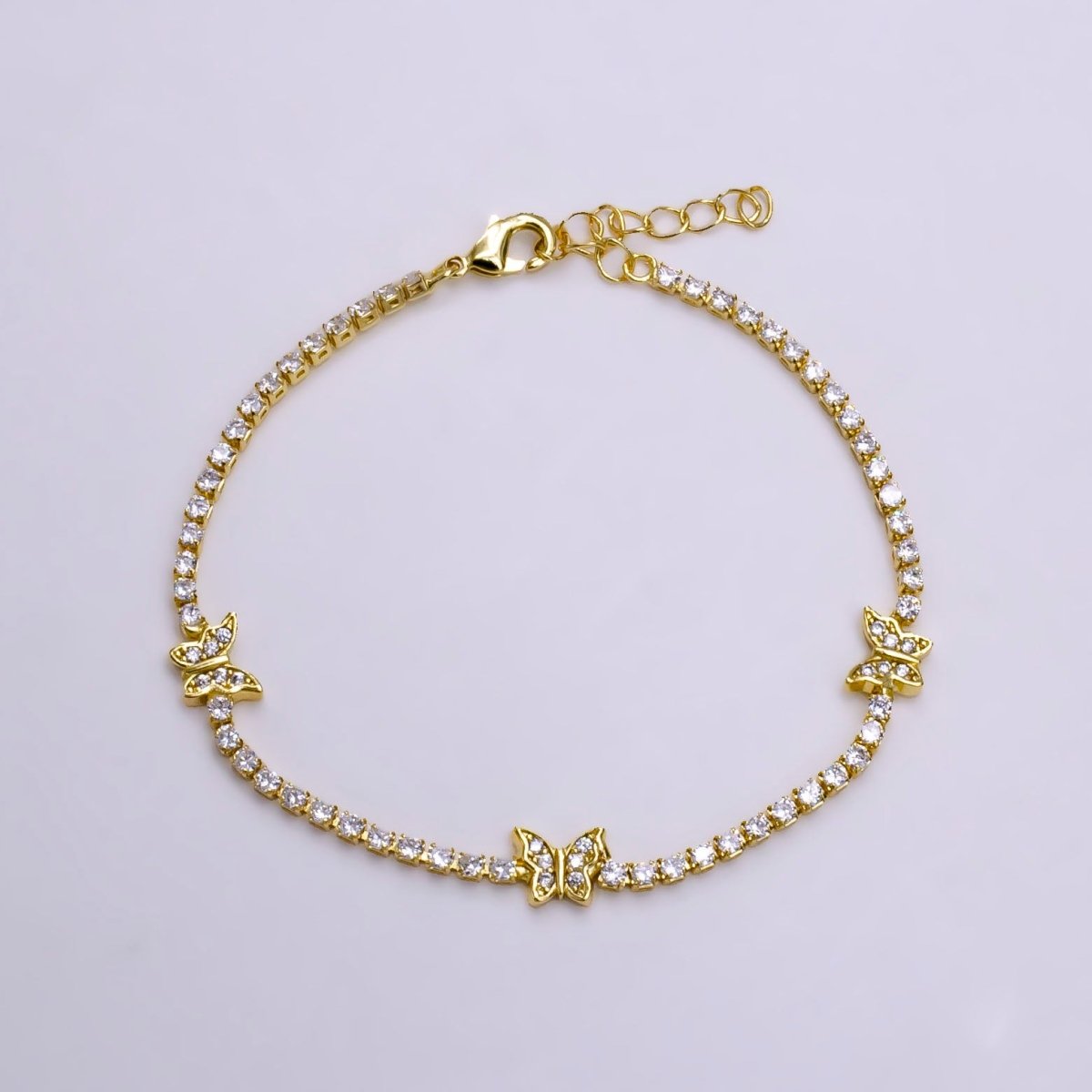14K Gold Filled Clear Micro Paved CZ Butterfly Tennis Chain 6.7 Inch Bracelet in Gold & Silver | WA-2131 WA-2132