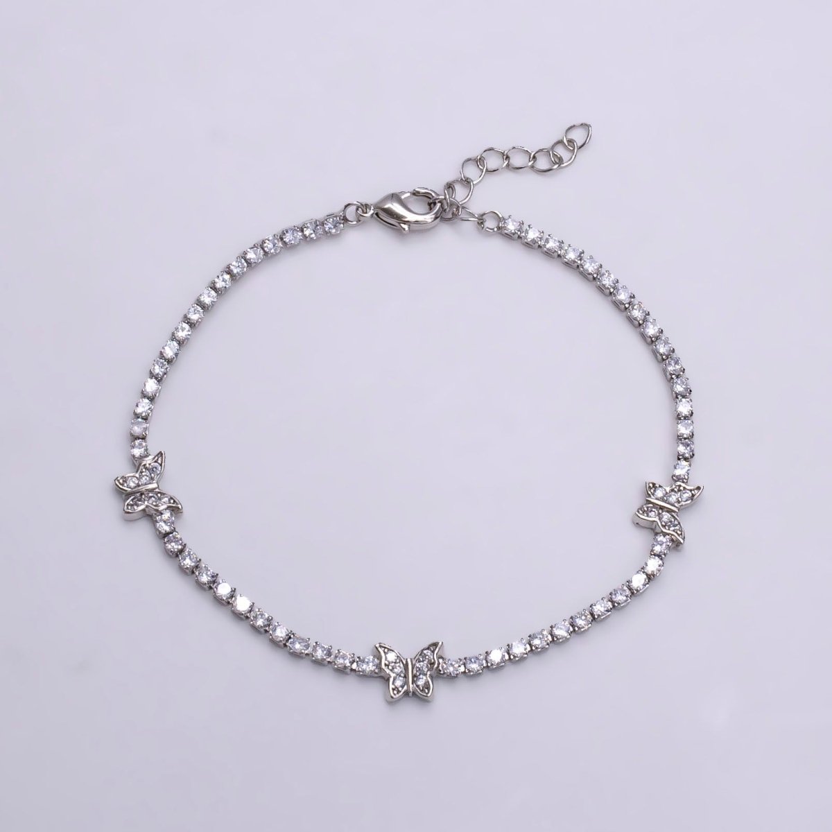 14K Gold Filled Clear Micro Paved CZ Butterfly Tennis Chain 6.7 Inch Bracelet in Gold & Silver | WA-2131 WA-2132