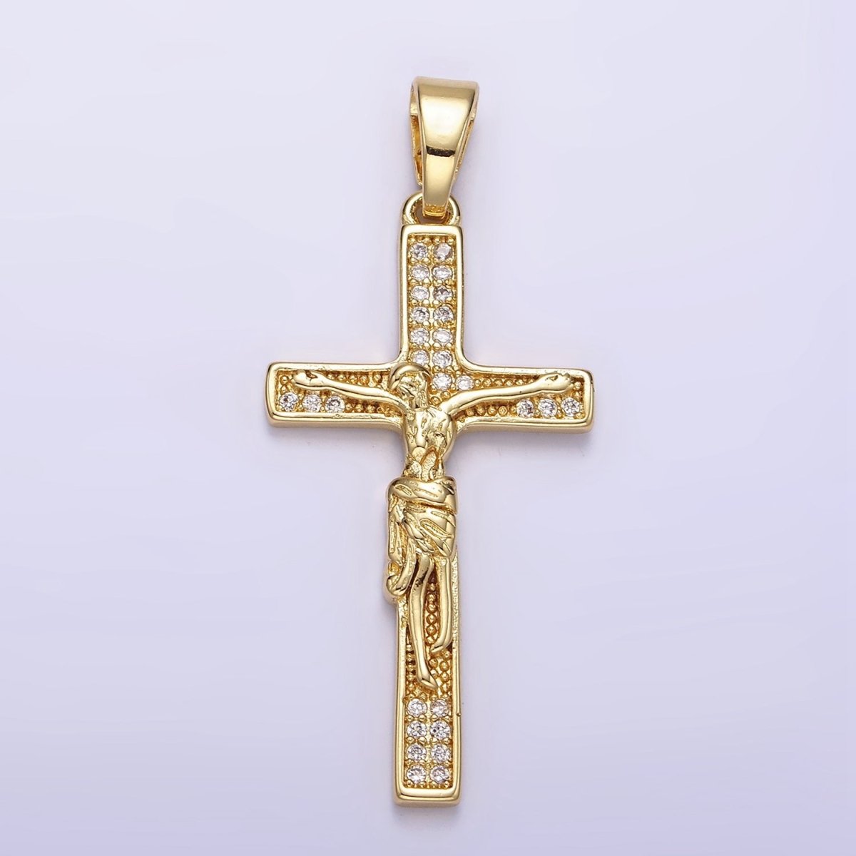 14K Gold Filled Clear Micro Paved CZ Crucifix Latin Cross Pendant | N1281