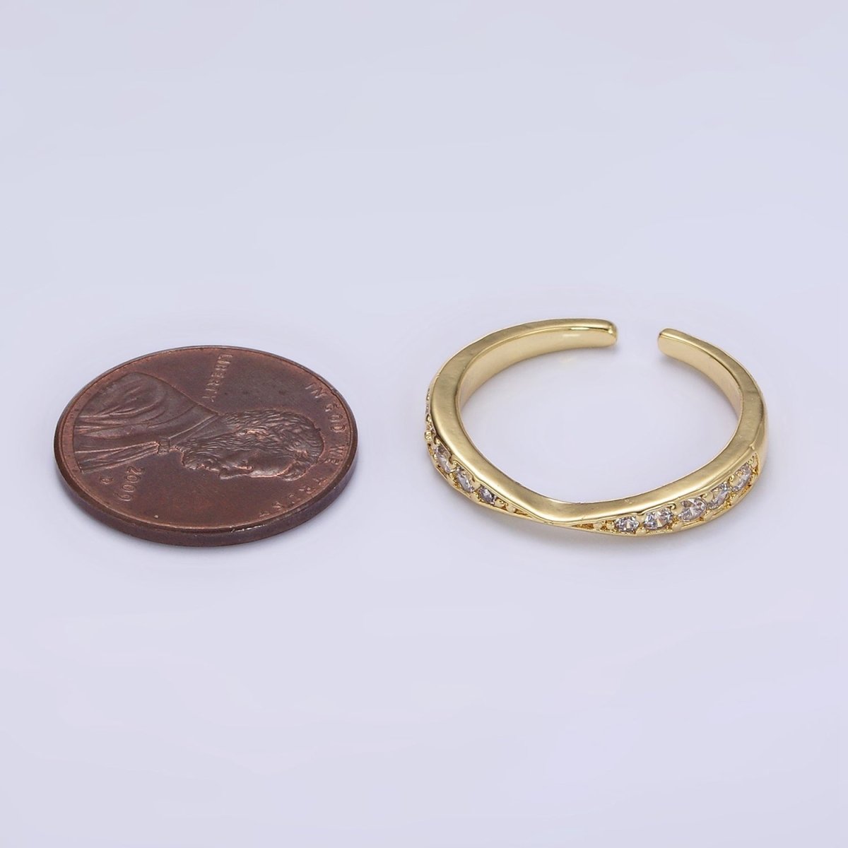 14K Gold Filled Clear Micro Paved CZ Geometric Curved Ring in Gold & Silver | O1030 O1031