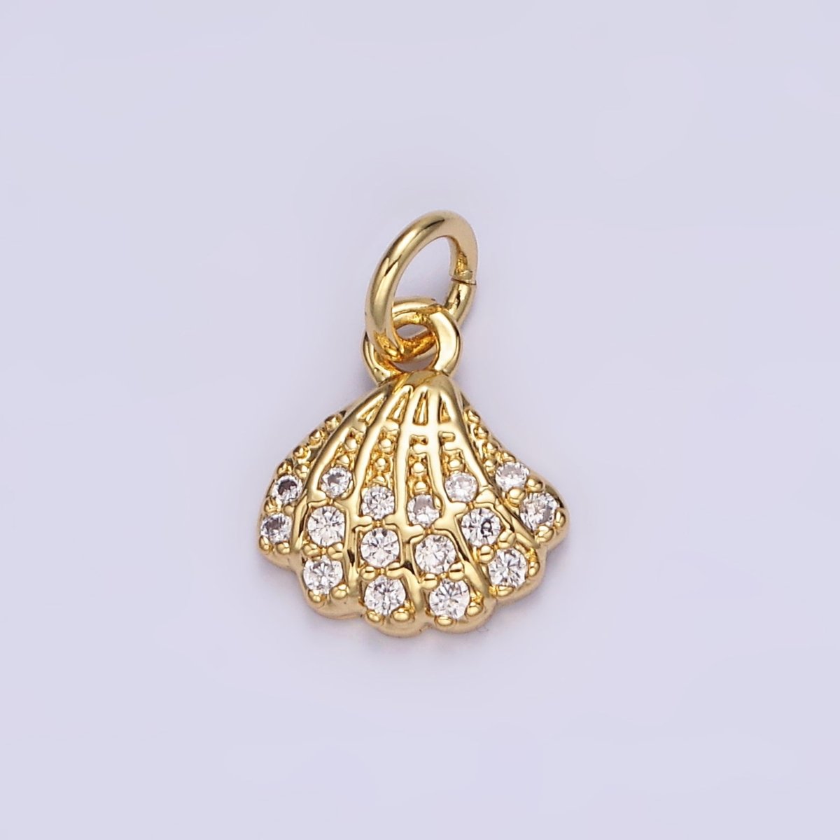 14K Gold Filled Clear Micro Paved CZ Ocean Clam Shell Add-On Charm | N1044