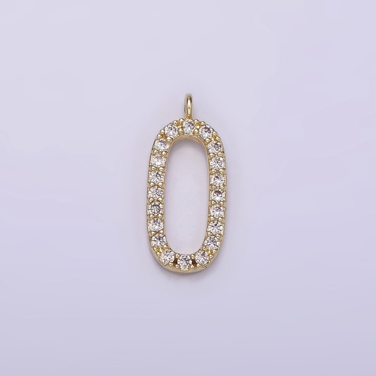 14K Gold Filled Clear Micro Paved CZ Open Oval Oblong Letter O Charm | AG187