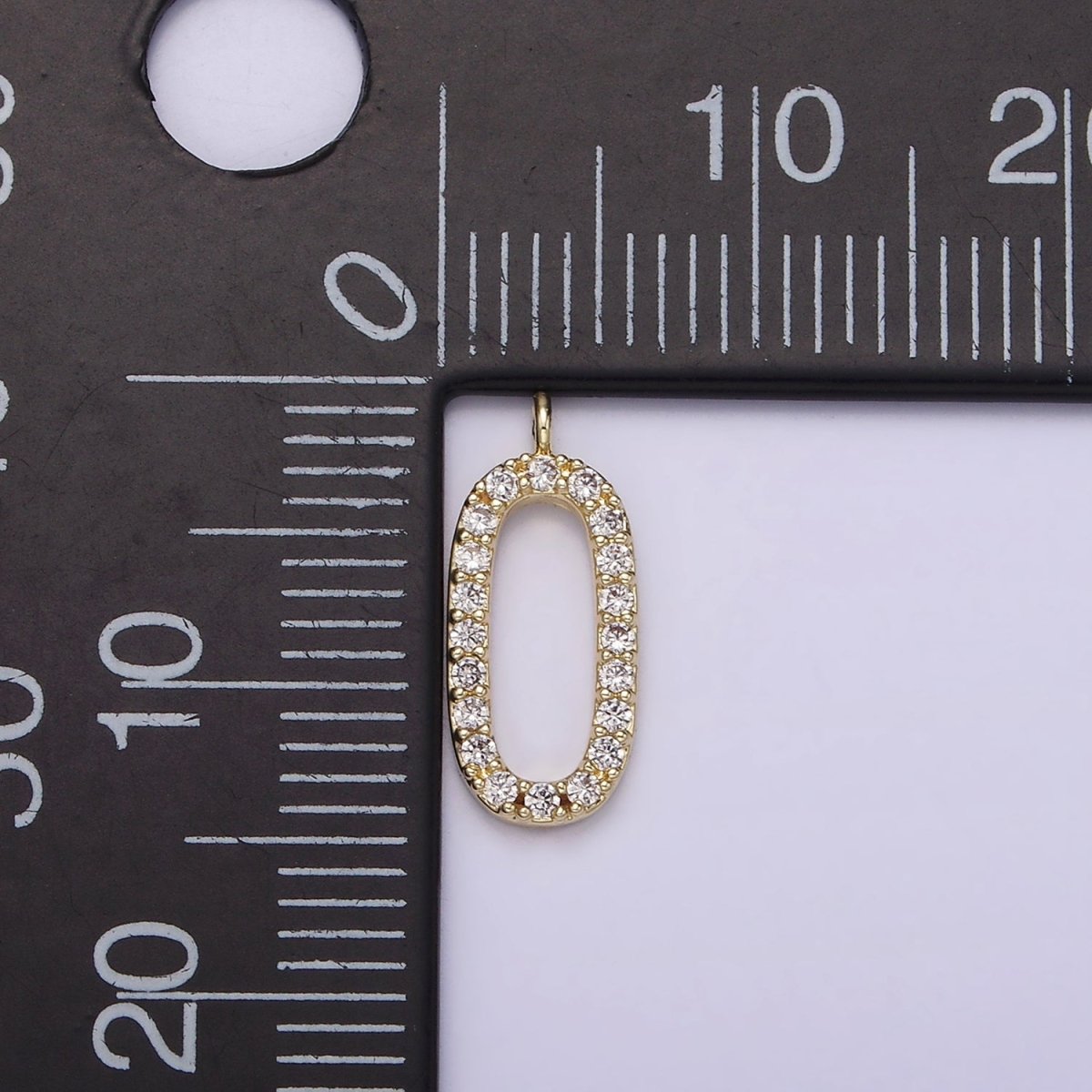 14K Gold Filled Clear Micro Paved CZ Open Oval Oblong Letter O Charm | AG187
