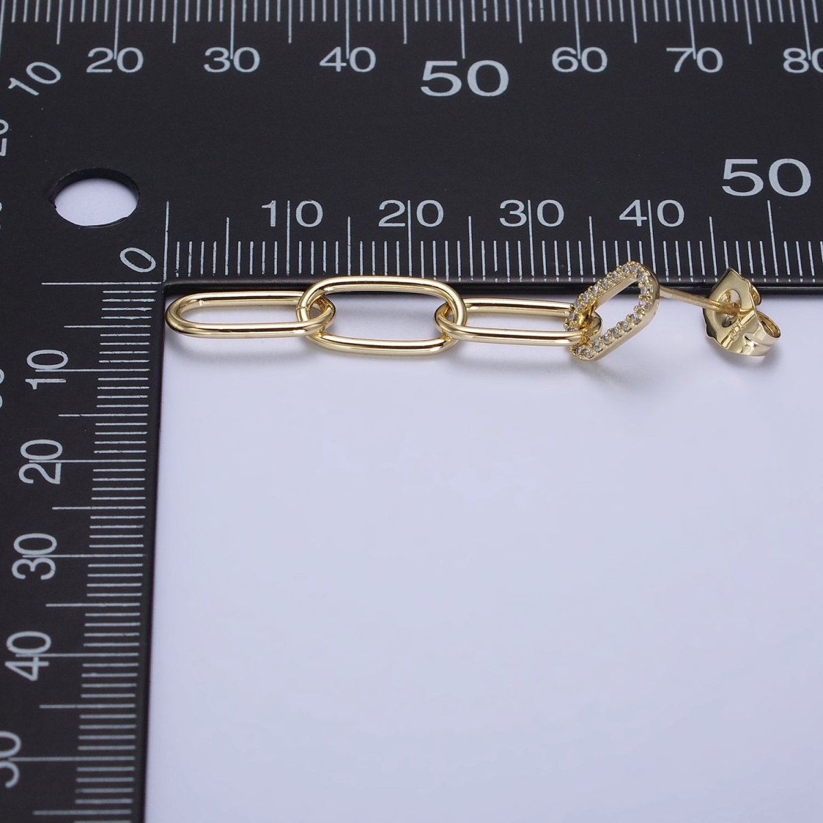 14K Gold Filled Clear Micro Paved CZ Paper Clip Drop Dangle Stud Earrings | AB329