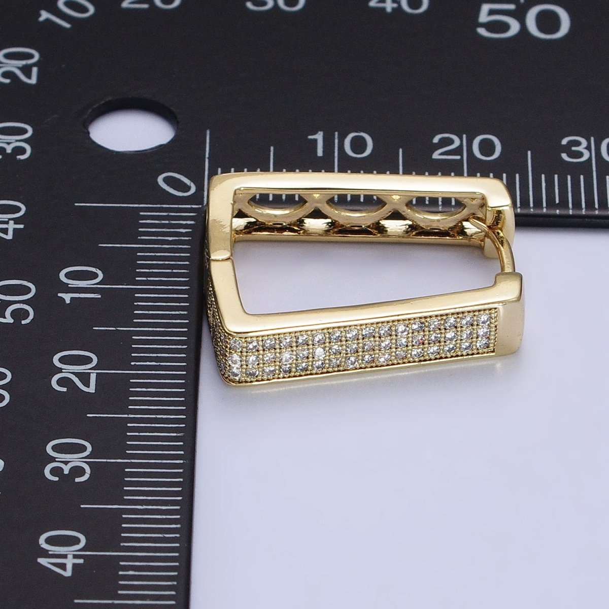 14K Gold Filled Clear Micro Paved CZ Rectangular Geometric Hoop Earrings | AB320