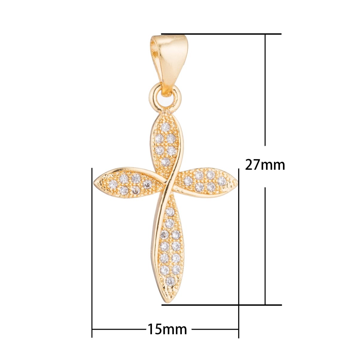 14K Gold Filled Clear Micro Paved CZ Religious Curved Cross Pendant | H361
