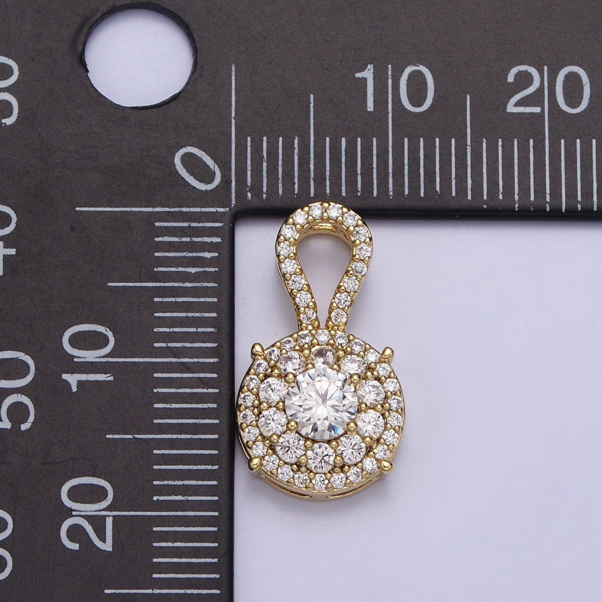 14K Gold Filled Clear Micro Paved CZ Round Curved Bail Pendant | AA041