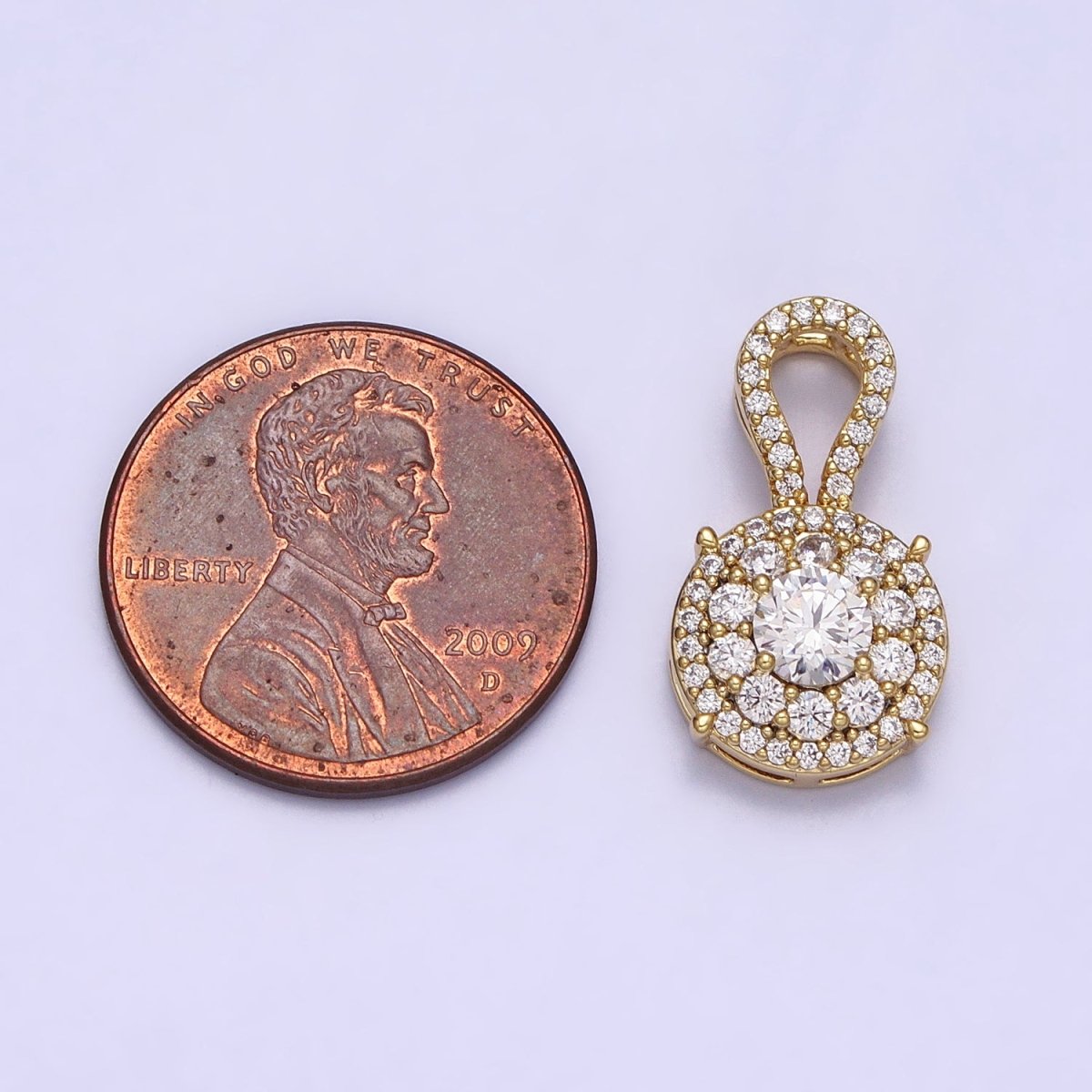 14K Gold Filled Clear Micro Paved CZ Round Curved Bail Pendant | AA041