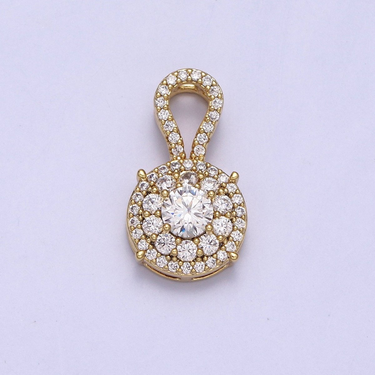 14K Gold Filled Clear Micro Paved CZ Round Curved Bail Pendant | AA041