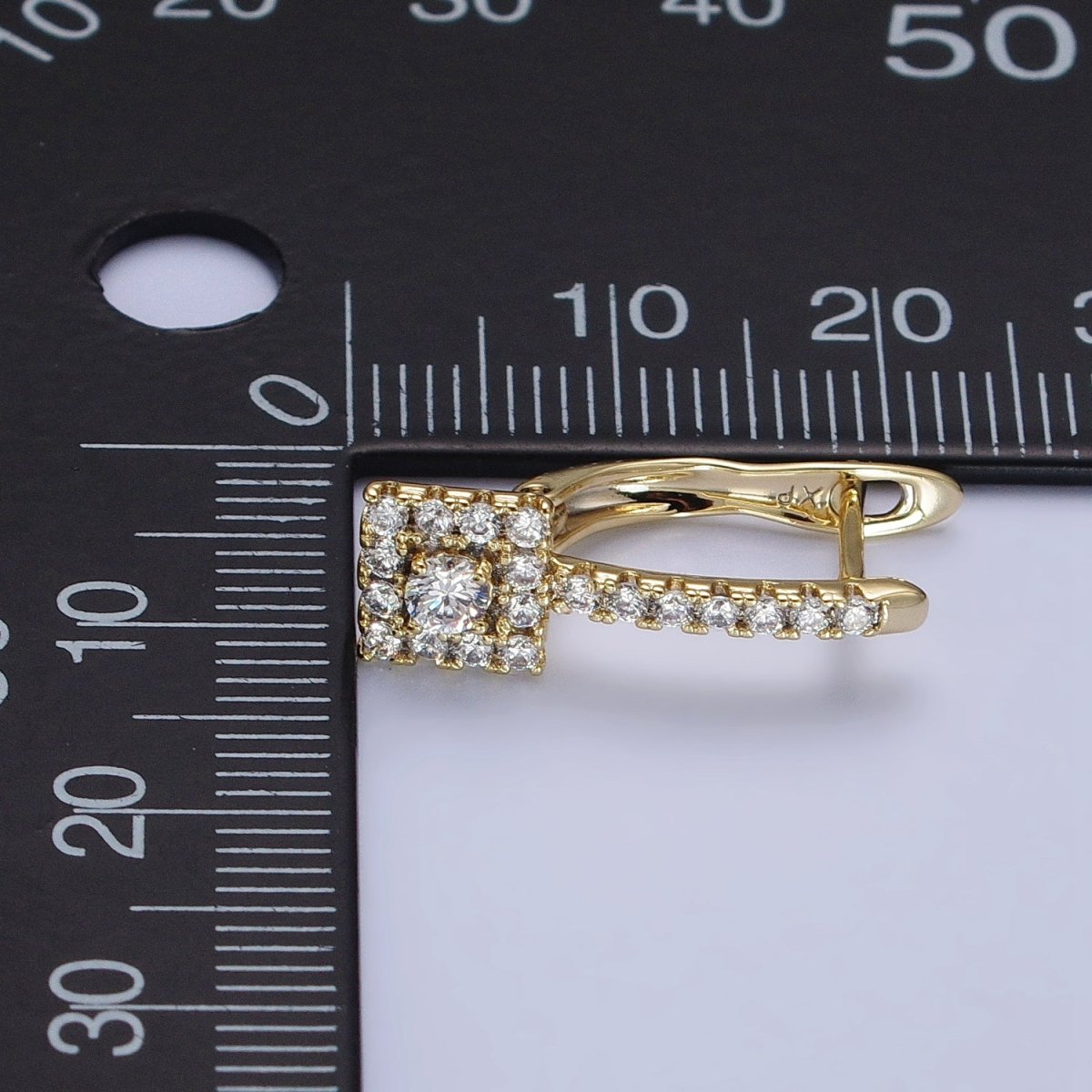 14K Gold Filled Clear Micro Paved CZ Square English Lock Earrings | AB316