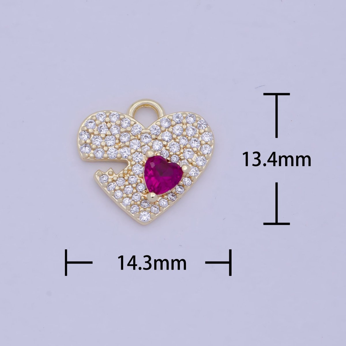 14K Gold Filled Clear Micro Paved Fuchsia CZ Heart Valentine Charm E-778