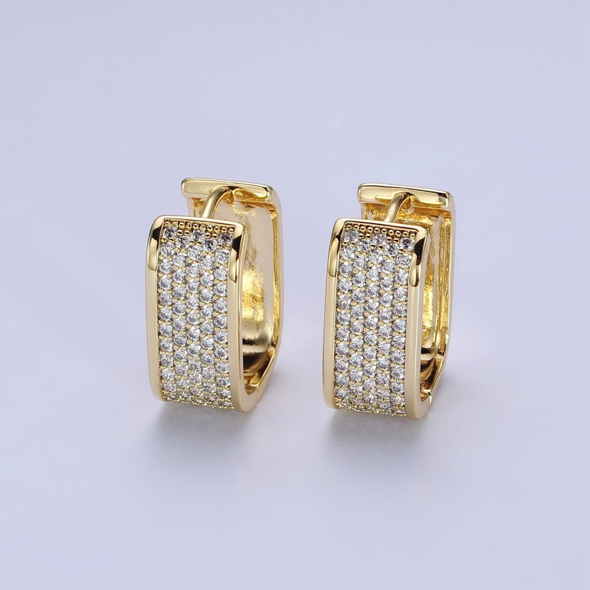 14K Gold Filled Clear Micro Paved Wide U-Shaped Oblong Hoop Earrings | AB333