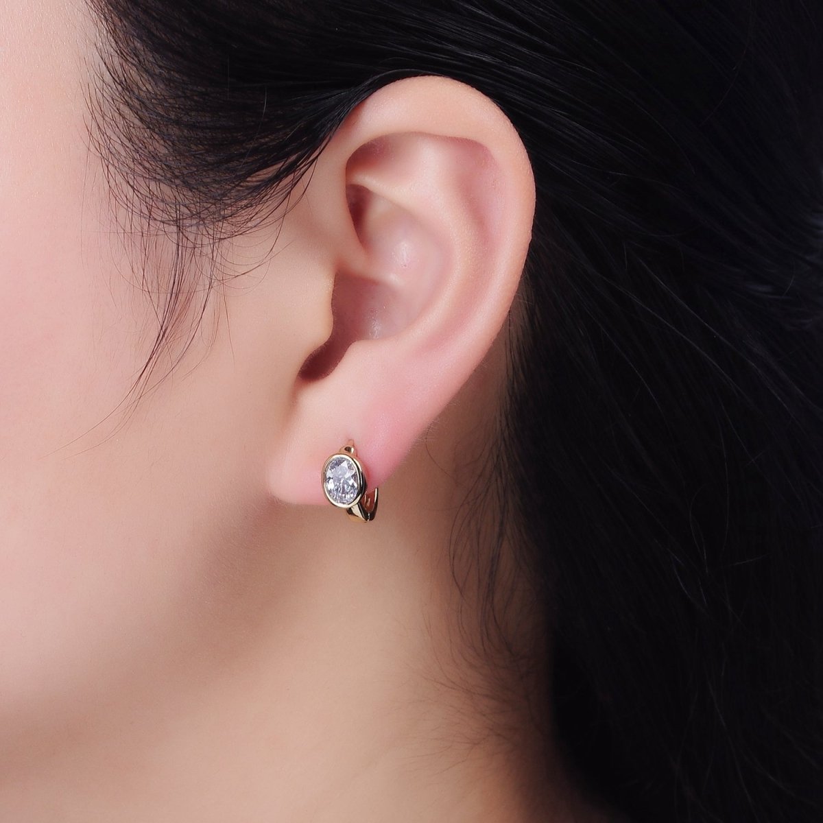 14K Gold Filled Clear Oval CZ 12mm Cartilage Earrings | AE807