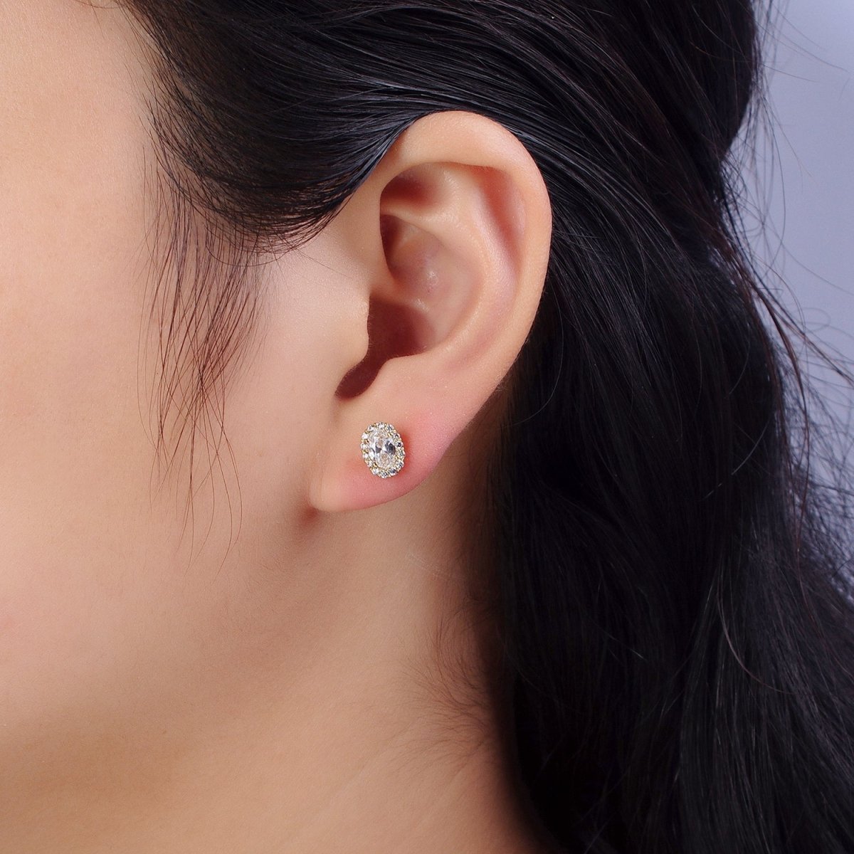 14K Gold Filled Clear Oval CZ Micro Paved Stud Earrings | AB312