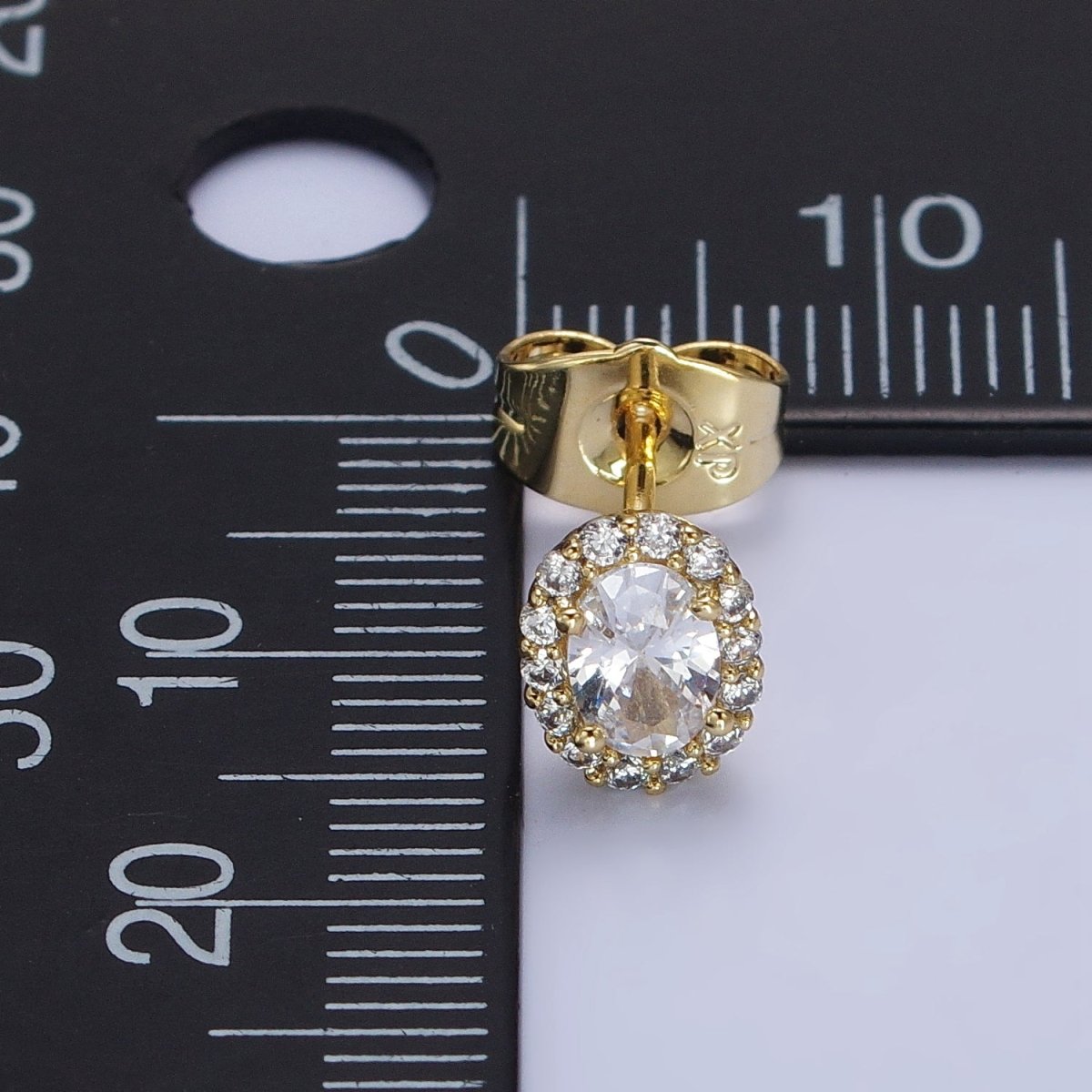 14K Gold Filled Clear Oval CZ Micro Paved Stud Earrings | AB312