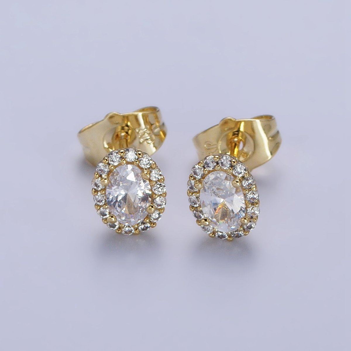 14K Gold Filled Clear Oval CZ Micro Paved Stud Earrings | AB312