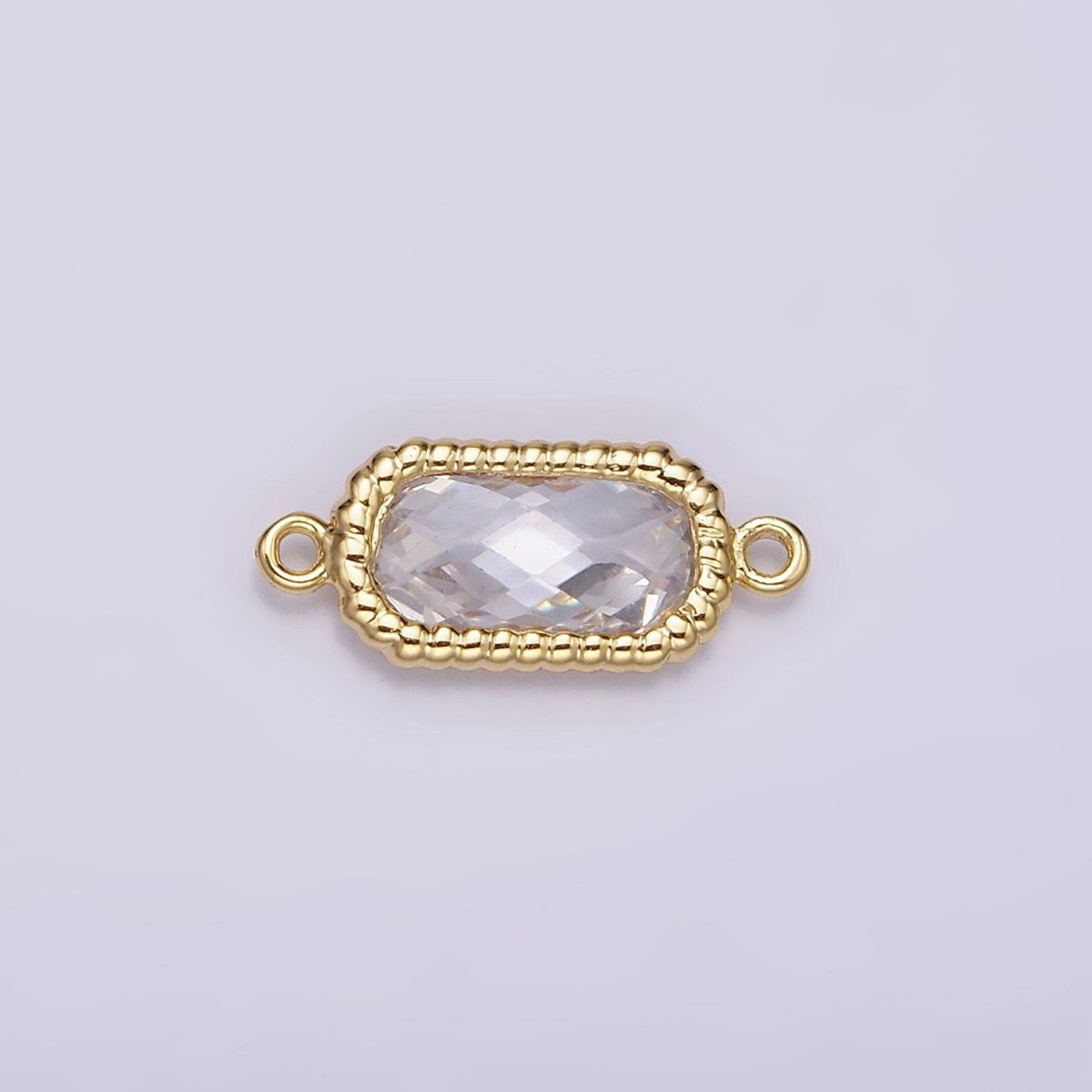 14K Gold Filled Clear Oval CZ Multifaceted Braided Bezel Connector | G793