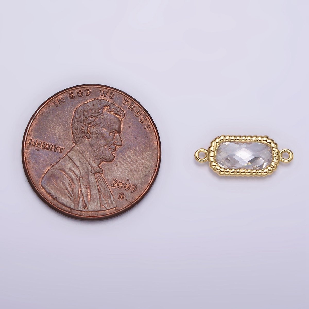 14K Gold Filled Clear Oval CZ Multifaceted Braided Bezel Connector | G793
