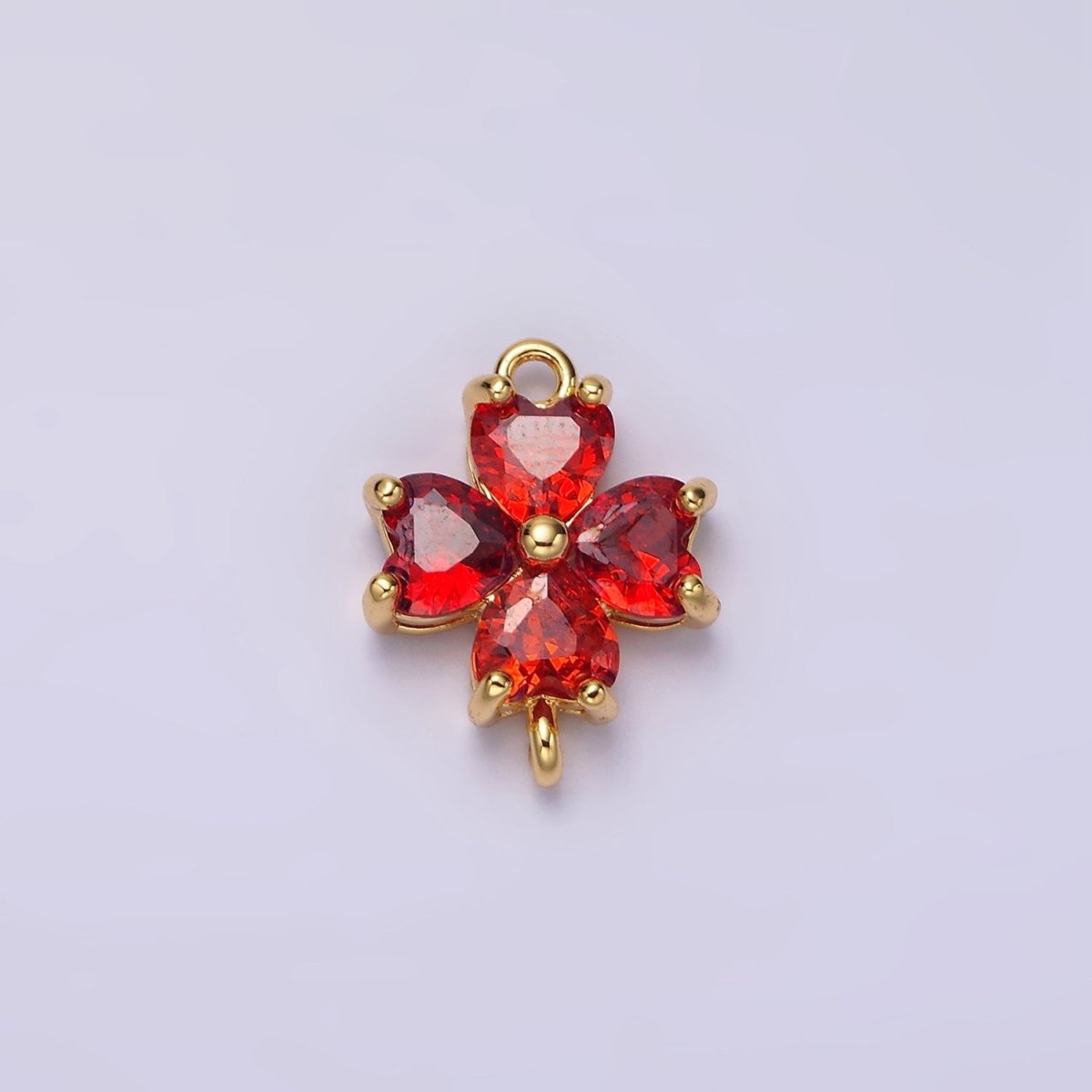 14K Gold Filled Clear, Peach, Pink, Purple, Red CZ Heart Petal Flower Connector in Gold & Silver | G-193 - G-202