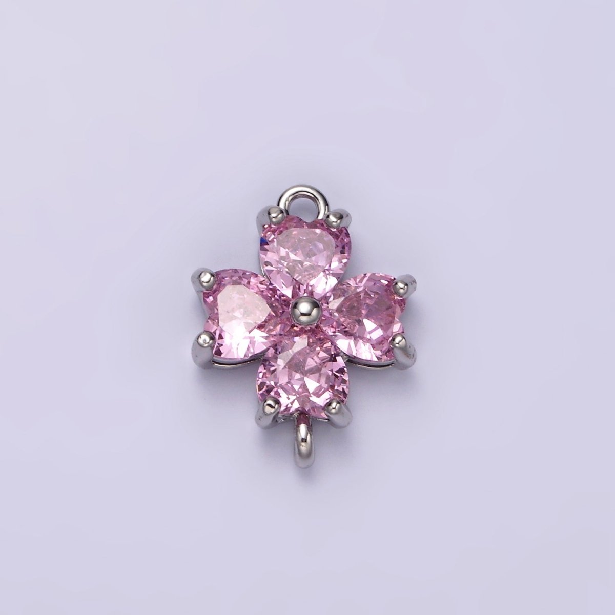 14K Gold Filled Clear, Peach, Pink, Purple, Red CZ Heart Petal Flower Connector in Gold & Silver | G-193 - G-202