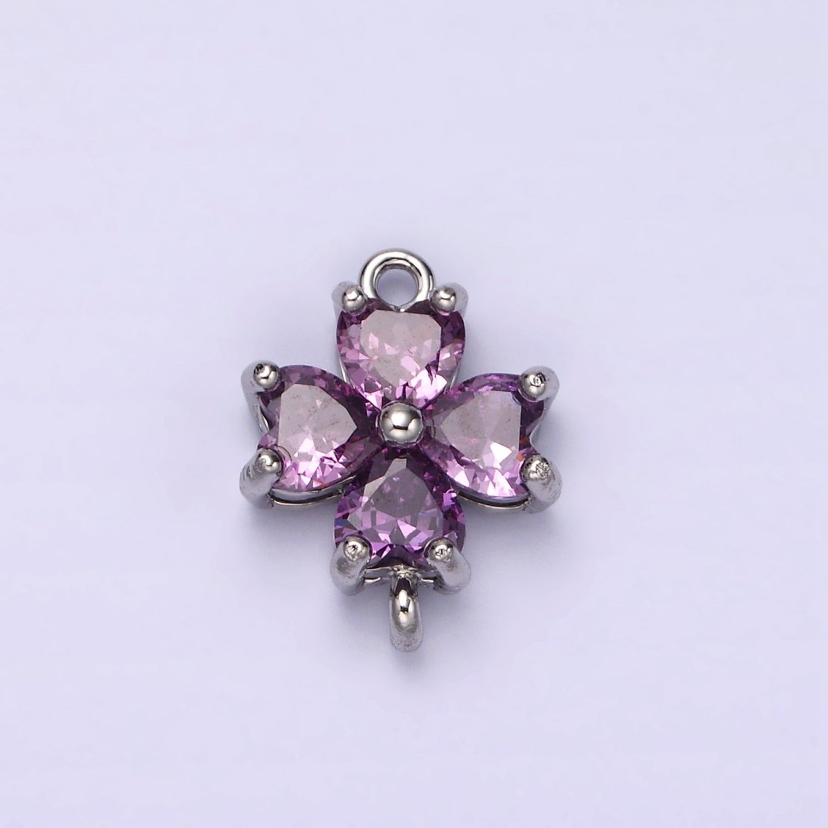 14K Gold Filled Clear, Peach, Pink, Purple, Red CZ Heart Petal Flower Connector in Gold & Silver | G-193 - G-202
