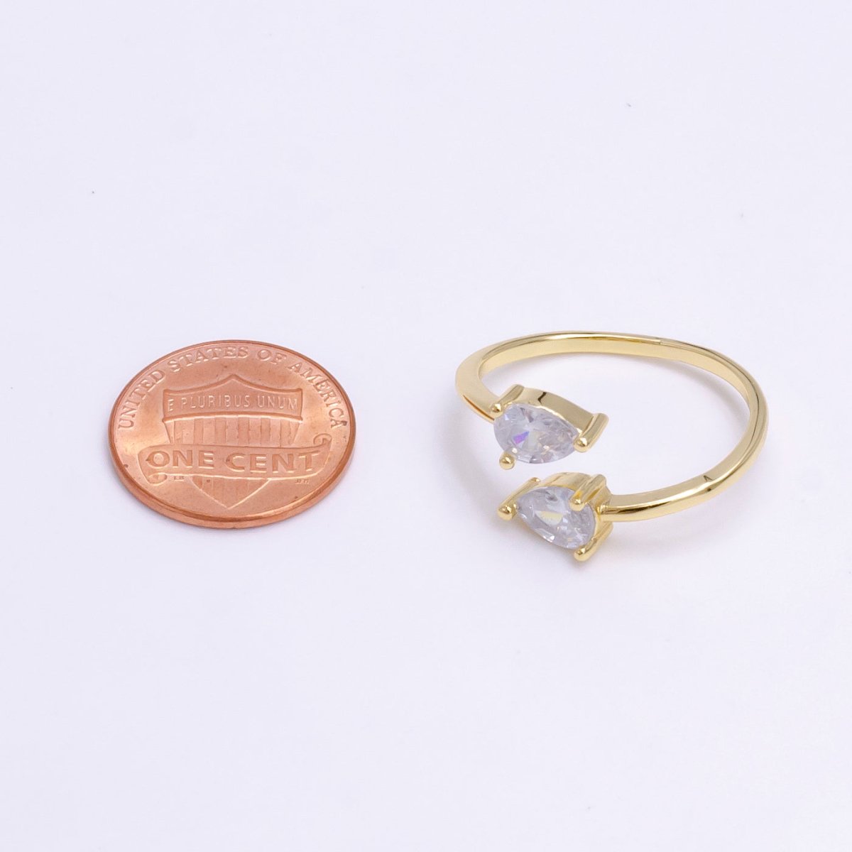 14K Gold Filled Clear, Pink Double Teardrop CZ Open Claw Ring | O1902 O1903