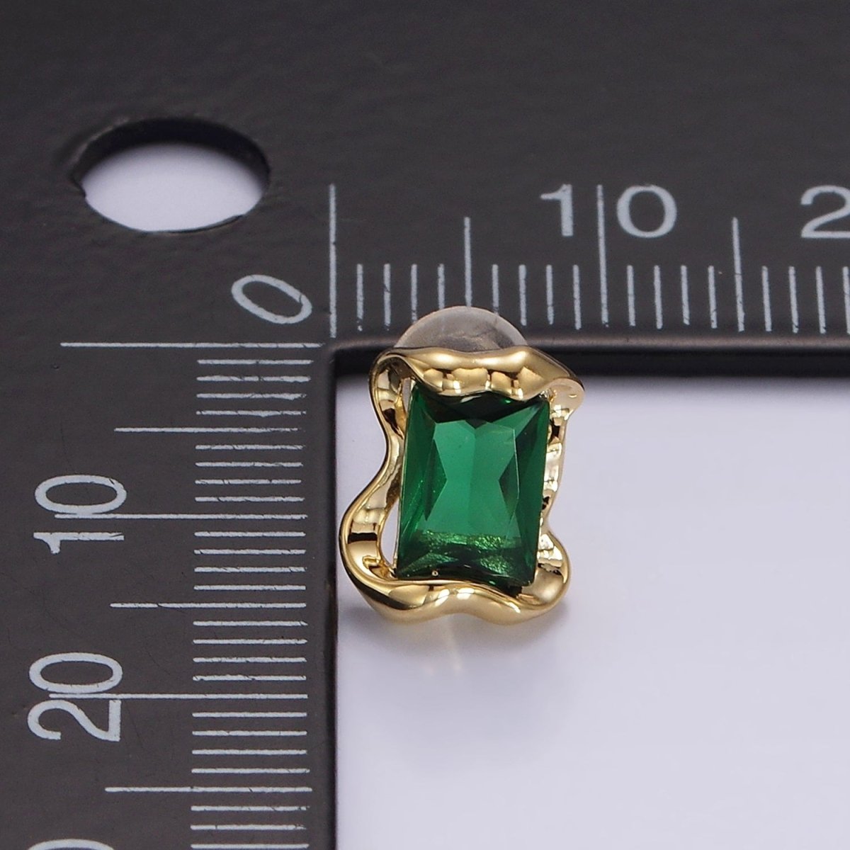 14K Gold Filled Clear, Pink, Green Baguette CZ Molten Stud Earrings in Gold & Silver | V354 - V359