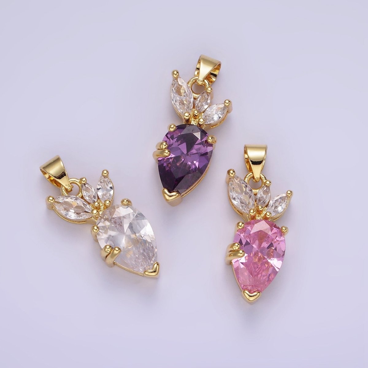 14K Gold Filled Clear, Pink, Purple CZ Carrot Vegetable Pendant | AA1138 AA1139
