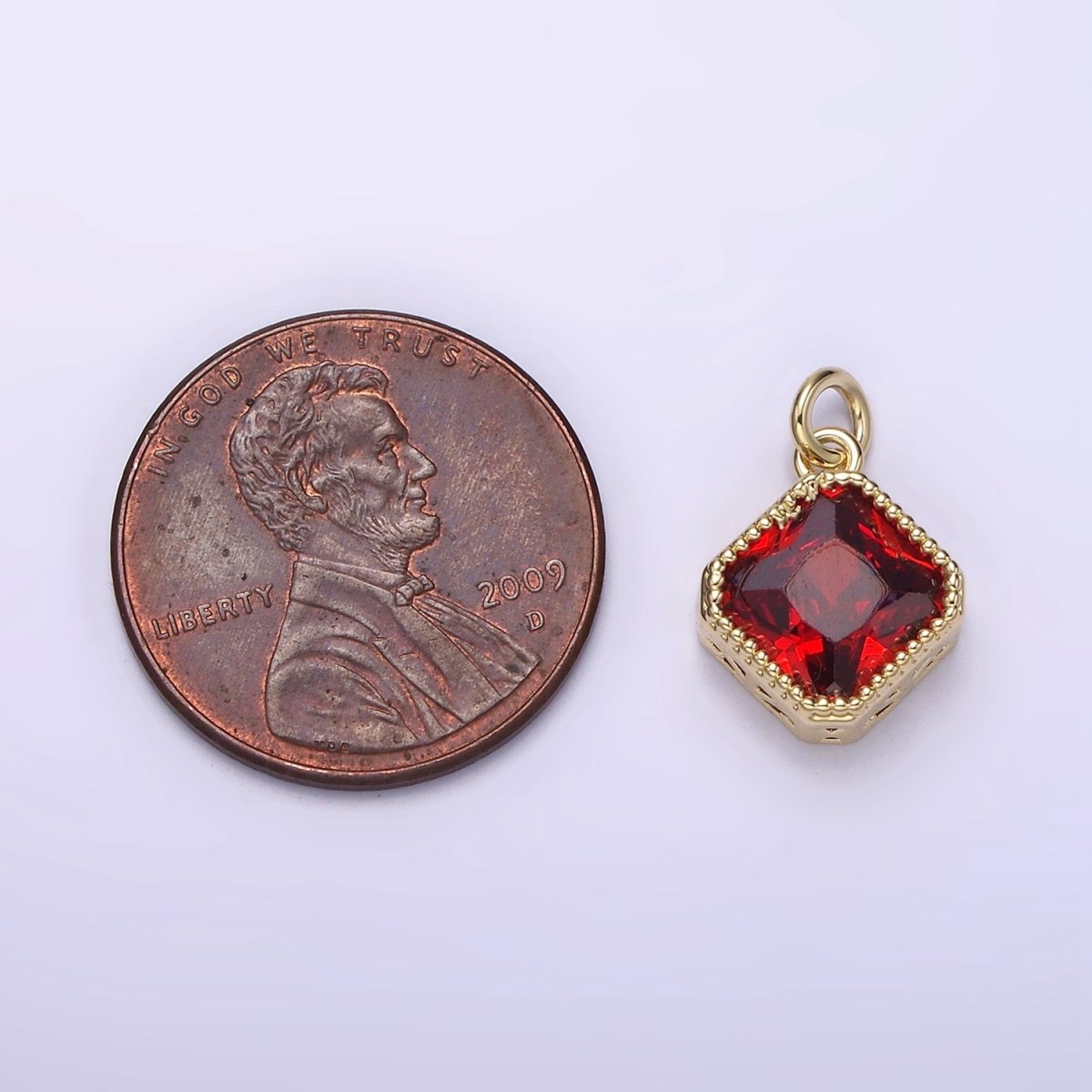 14K Gold Filled Clear, Pink, Red CZ Rhombus Filigree Charm | AG316 - AG318