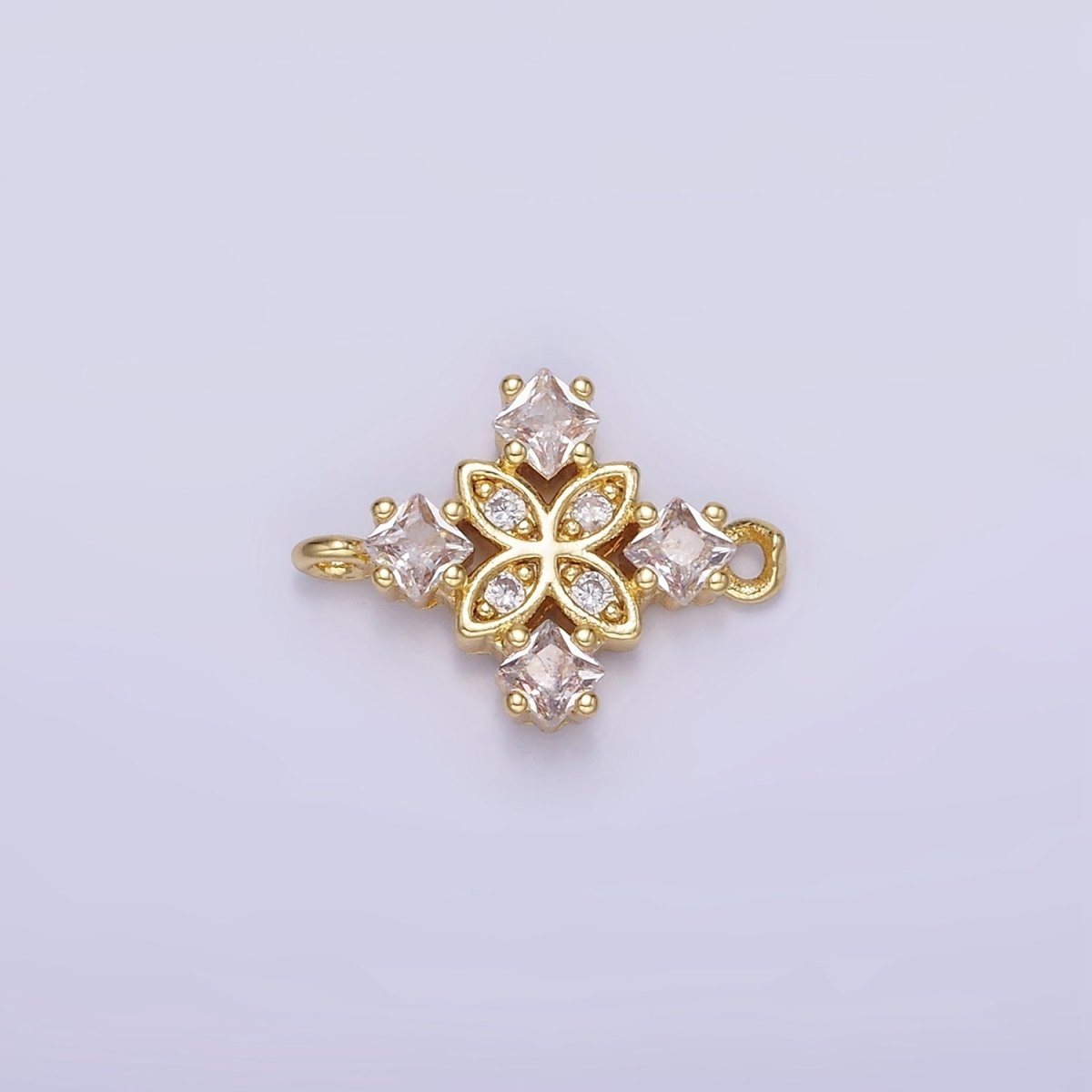 14K Gold Filled Clear, Purple, Green, Red, Pink Rhombus CZ Flower Connector | G339 - G341