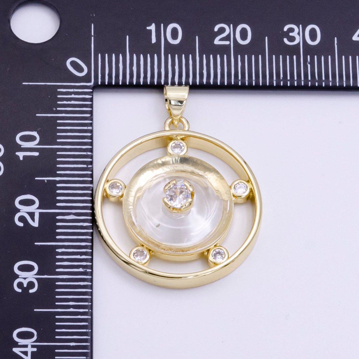 14K Gold Filled Clear Quartz, Rose Quartz, Amethyst Multiple CZ Open Round Pendant | AH055 - AH057