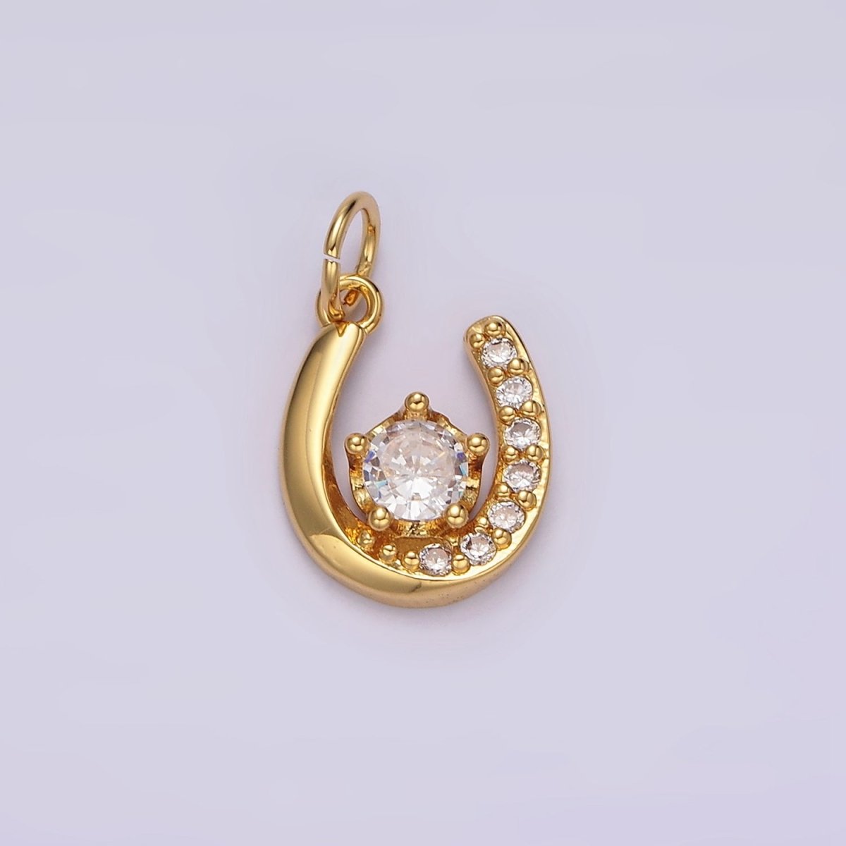 14K Gold Filled Clear, Red Green CZ Micro Paved Lucky U Horseshoe Charm in Gold & Silver | AC835 - AC840