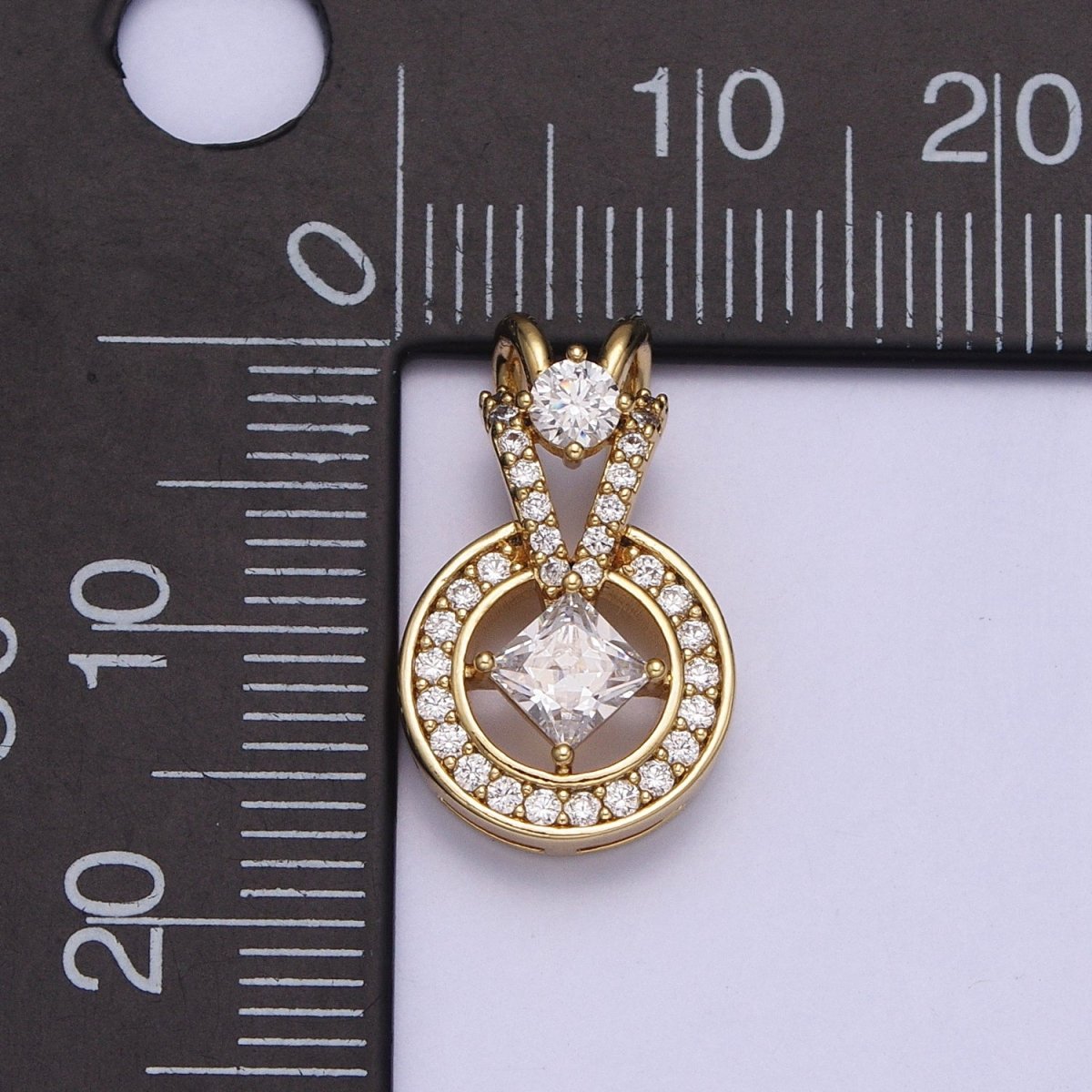 14K Gold Filled Clear Rhombus Round Double Bail Micro Paved CZ Geometric Pendant | AA038