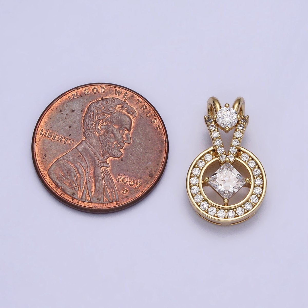 14K Gold Filled Clear Rhombus Round Double Bail Micro Paved CZ Geometric Pendant | AA038