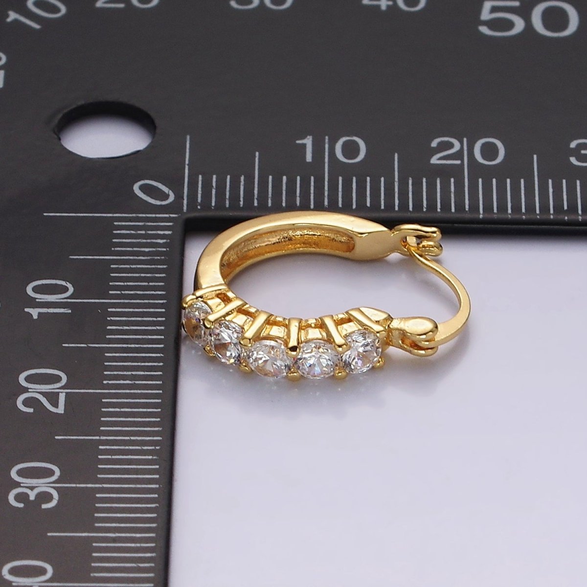 14K Gold Filled Clear Round CZ Lined Latch Hoop Earrings | AE969
