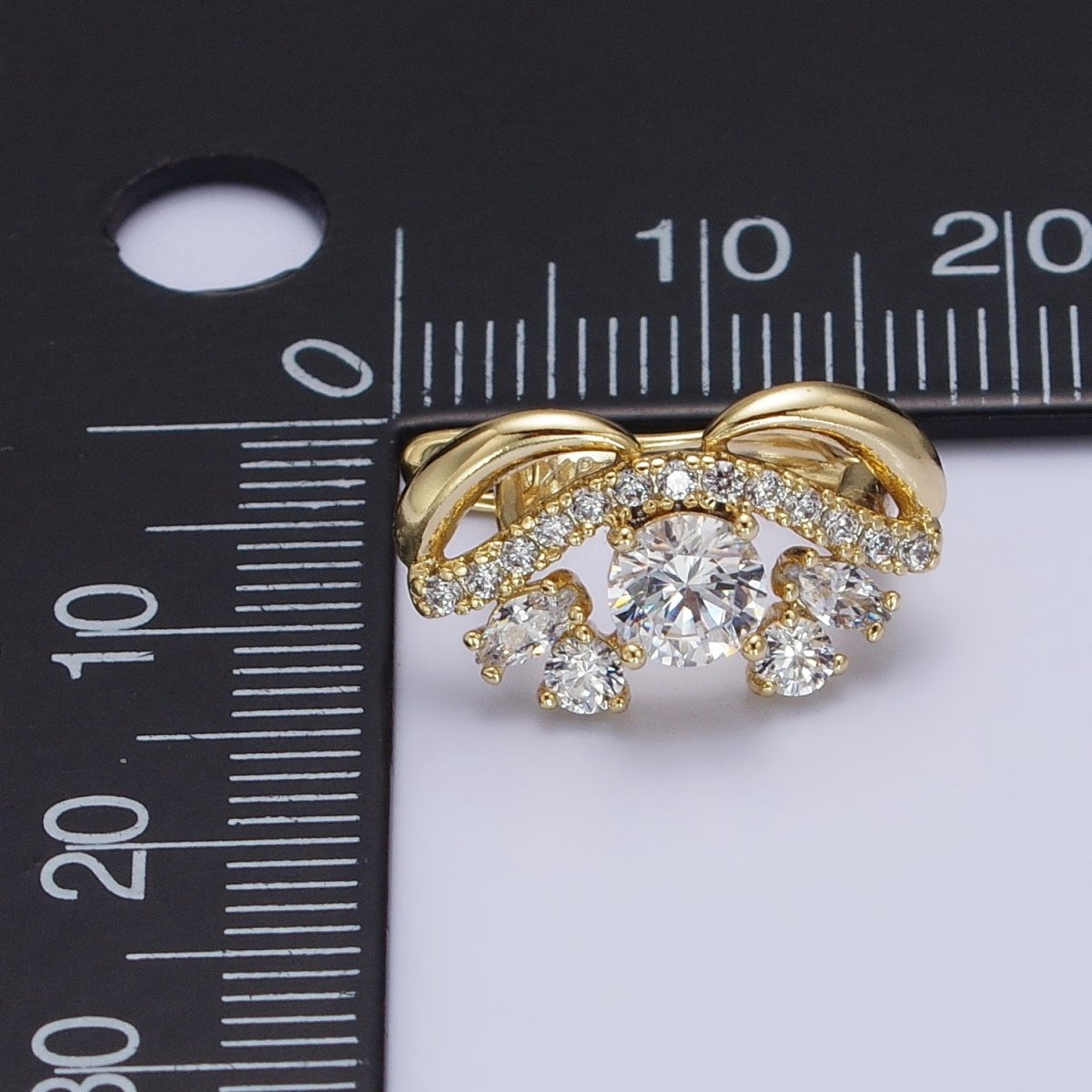 14K Gold Filled Clear Round CZ Micro Paved Geometric Curved Band English Lock Earrings | AD1526