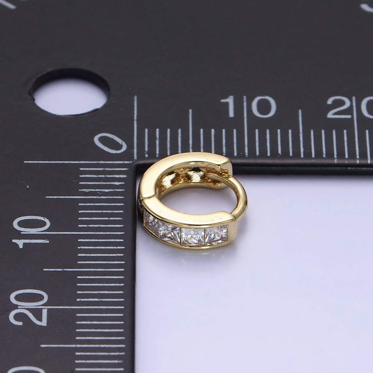14K Gold Filled Clear Square CZ 10mm Cartilage Huggie Earrings in Gold & Silver | AD1325 AD1326