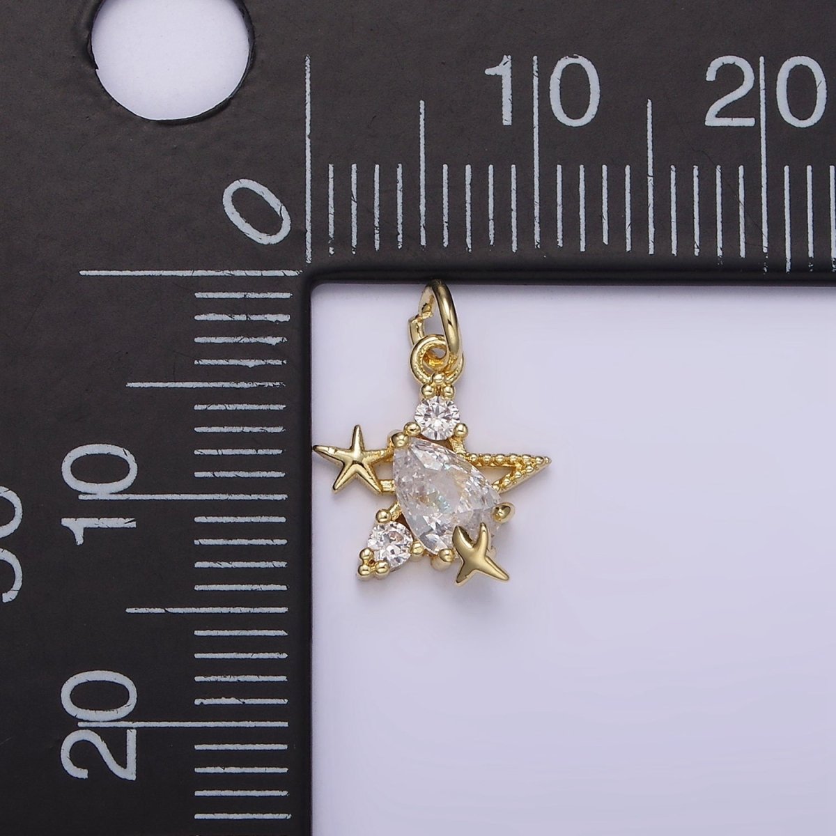 14K Gold Filled Clear Teardrop CZ Celestial Star fish Add-On Charm | AG185