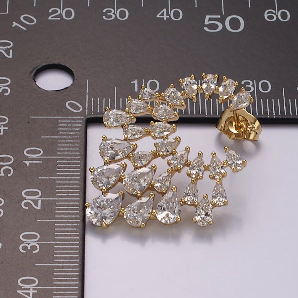 14K Gold Filled Clear Teardrop CZ Circular Drop Stud Earrings Set | AE401