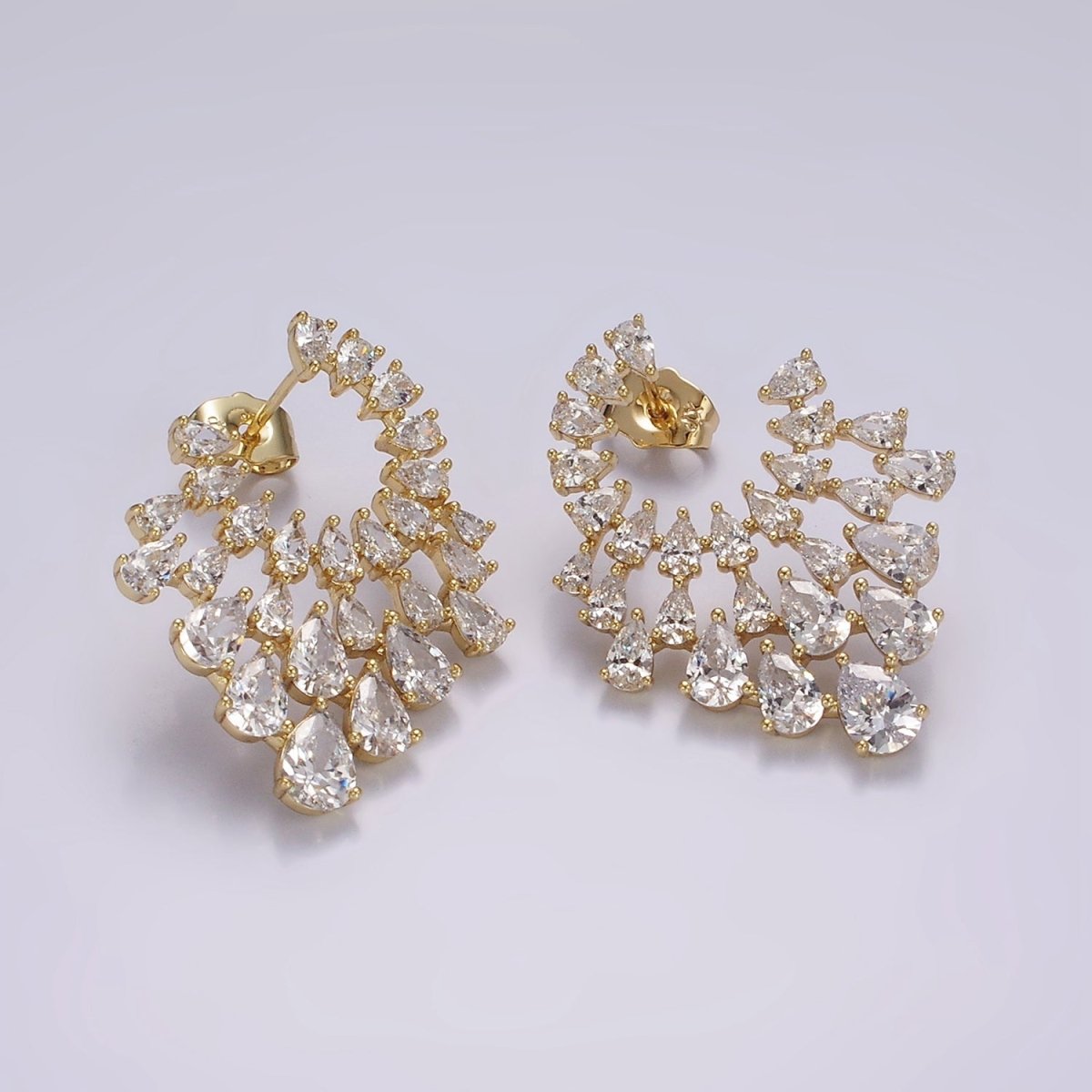14K Gold Filled Clear Teardrop CZ Circular Drop Stud Earrings Set | AE401