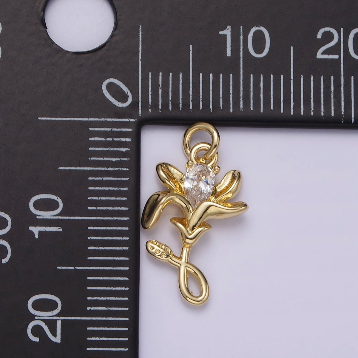 14K Gold Filled Clear Teardrop CZ Lily Flower Nature Charm | AG256